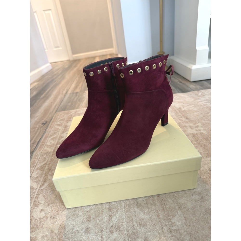 Stuart Weitzman "Off the Cuff" ankle boots in a rich bordeaux / burgundy suede